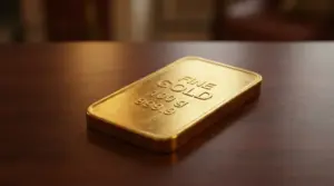 Lingotto d’oro da 100 grammi appoggiato su un tavolo, immagine legata alla valutazione dell’oro usato